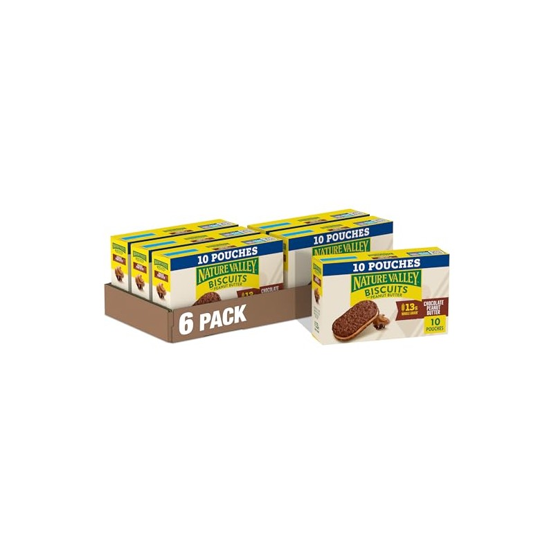 Nature Valley Biscuit Sandwiches, Chocolate Peanut Butter, Snack Bars, 10