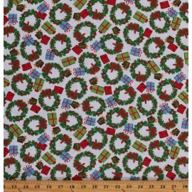 Quilting Cotton Christmas Holidays Presents Wreathes Fabric Print by the Yard D405.48