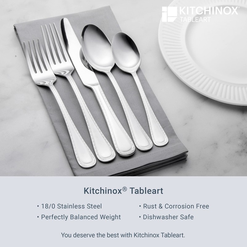 Kitchinox Seaport 43-piece Stainless Steel Silverware Set, Flatware Service for
