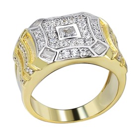 Real 14k Gold Over 925 Sterling Silver Ring - Iced CZ Baguette Ring - Men's Square Micro-pave Band Ring - Sz 6-13 (12)