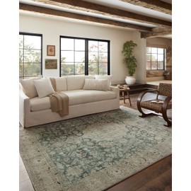 Loloi Magnolia Home by Joanna Gaines Sinclair Collection SIN-05 Jade/Sand 2'-3" x 9'-6", .25" Pile Height, Machine Washable, Runner Rug