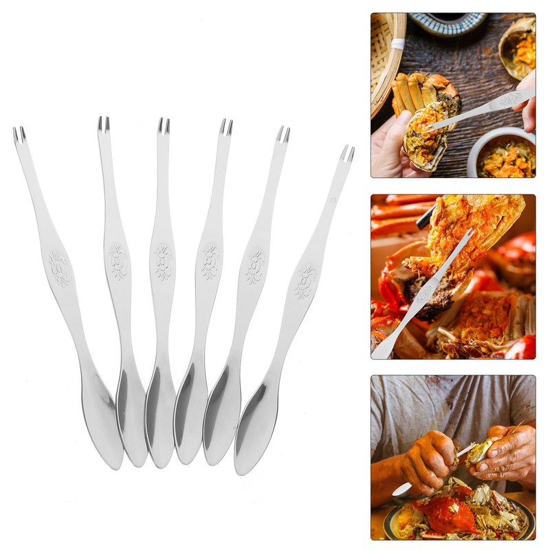 HEMOTON 6 Pack Seafood Forks Picks Stainless Steel Seafood Crab