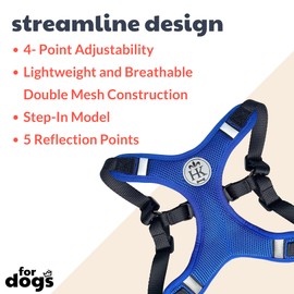 Huxley & Kent Scout LoPro Walking & Training Harness - Blue (Small, 8-14lbs) - Easy Control Step-in Mesh Vest Harness for Dogs with Reflective Strips for Safety - H&K
