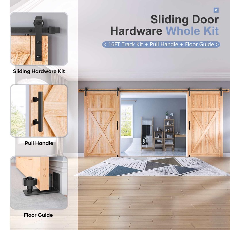 EaseLife 16 FT Double Sliding Barn Door Track and Handle