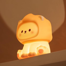 KinYiLO Cute Lion Night Light for Kids, Rechargeable Nursery Lamp with Timer, 3 Brightness Levels & Warm Light, Soft Silicone Baby Night Light, Tap Control, Gift for Toddlers