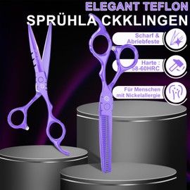 Purple Dragon Hairdressing Scissors Set 6 Inch Purple Hair Cutting Scissors Set (Hair Scissors & Thinning Scissors) with 2 Combs Hair Beard Trimming Shaping Care for Men Women Family Barber