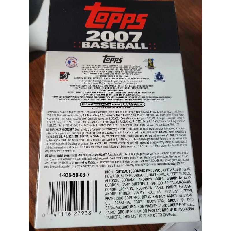 2007 Topps Updates & Highlights Baseball 6 Card Blaster Pack