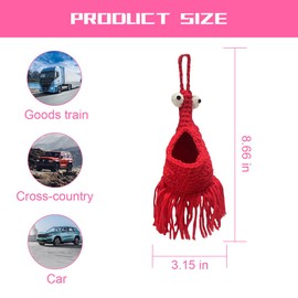 KHGUZ Crochet Yip Yip Car Hanger, Cute Knitted Alien Vehicle Mirror Charm Pendant, Handmade Automotive Interior Rear View Hanging Decor Accessories, Universal for SUV, Sedan, Truck (Red)
