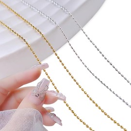 UrbanPulse Nail Parts, Nail Chain, 19.7 inches (50 cm), 2 Pieces, 2 Colors, Extra Fine Point, 0.04 inch (1 mm), Ball Chain, Cuttable Nail Decoration Parts, DIY Nail Art, Crafts, Popular, Fashion,