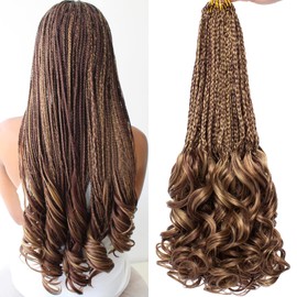 COOKOO 18 Inch 9 Packs Pre Looped French Curly Crochet Hair Mix Two Tone Natural French Curl Braids Bouncy Goddess Braids Hair Curly Ends Bohemian Box Braids Crochet hair Extensions 27/33#