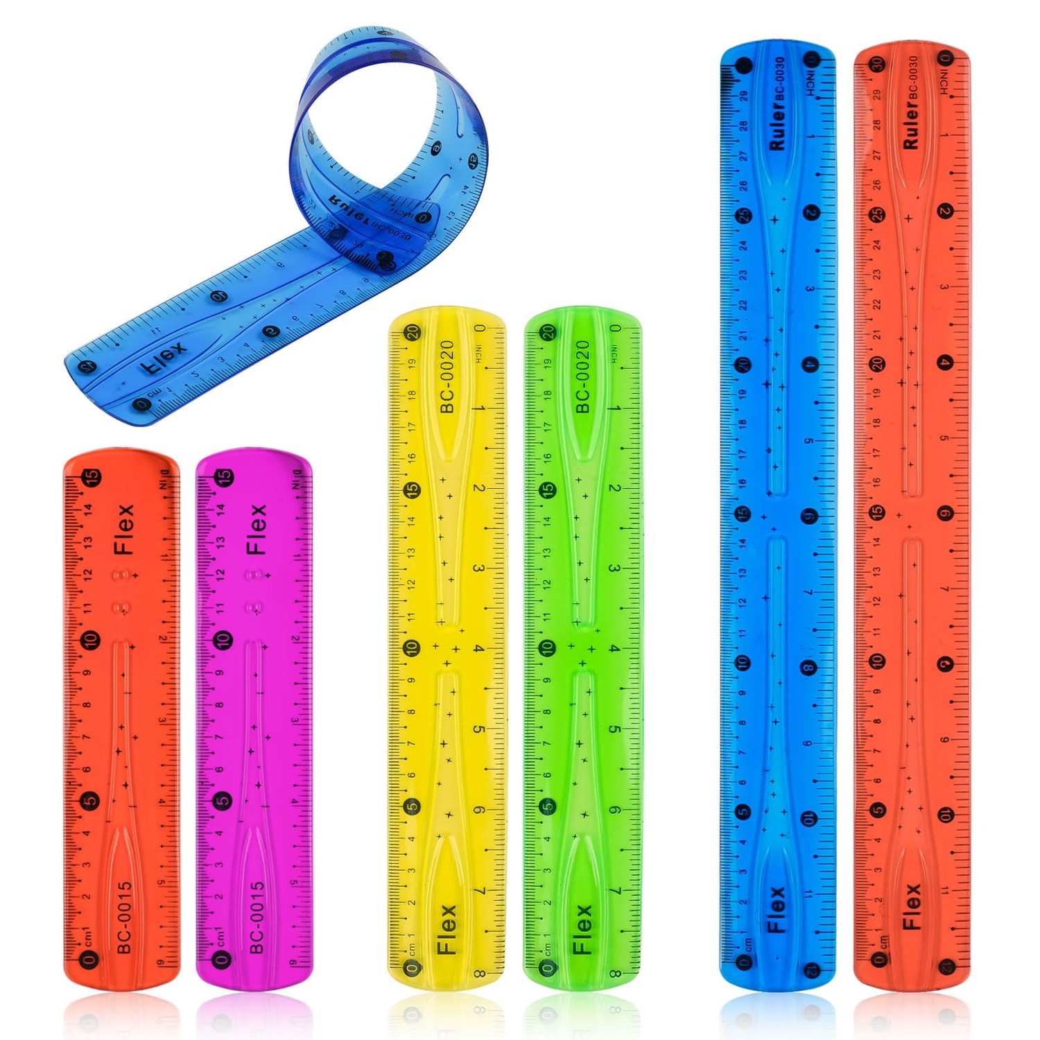 Flexible Ruler Set, 6 Pcs Plastic Flexible Rulers, 12/8/6 Inch ...
