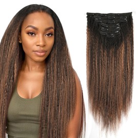 Sixstarhair Kinky Straight Human Hair Clip ins 120g Seamless Clip in Hair Extensions Real Human Hair for Black Women 20 Inch Rooted Black #1B Fading to Natural Black with Medium Auburn #30 7 Pieces