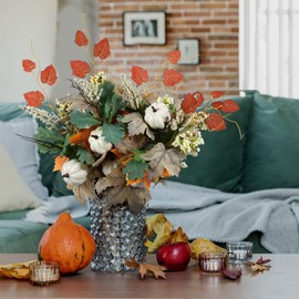 Thiccywoov 6 Pcs Pcs 20 Inch Fall Decorations Artificial Fall Flower Decor Maple Leaf Pumpkin Autumn Floral Picks Berry Stems Fake Flower Centerpieces for Table Thanksgiving Home Decor (Maple Leaves)