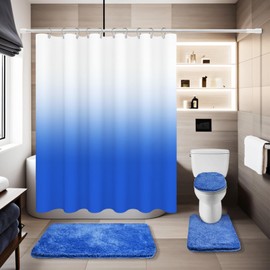 Light Blue Bathroom Sets with Shower Curtain and Rugs Waterproof Shower Curtain Sets 1 Piece and Soft Bathroom Rugs Sets 3 Piece for Luxury Bathroom Decor Set