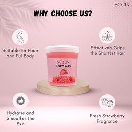 SCCIN Soft Wax Hair Removal Kit 300G with 20 Wax Strips and 4 Wooden Spatulas. Strawberry Scent Depilatory Jar. Speacialized for Bikini, underarm & Stuborn Hair. Most Suitable for Sensitive Skin.