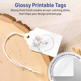 Avery Printable Rectangle Scalloped Tags with Sure Feed Technology, 2" x 1-1/4", Glossy White Cardstock, Print-to-The-Edge, Laser/Inkjet, 180 Total, Great for Custom Gift Tags and Branding Tags