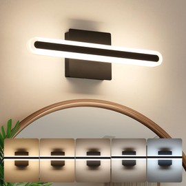 Joosenhouse Modern LED Bathroom Vanity Light Fixtures, 5CCT Dimmable Bathroom Light Bar, Hardwired Vanity Light, 15.7-Inch 16W Black Makeup Mirror Lights