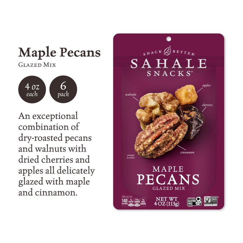Sahale Snacks Maple Pecans Glazed Mix, 4 oz Pouches (6