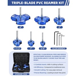 ERAYCO Triple Blade PVC Pipe Reamer Kit, Plastic Pipe Fitting Reamer Tool for Plumbing, 3 Blades PVC Fitting Saver for SCH40, ABS, CPVC Pipe, 6 PCS (3/4", 1", 1-1/2", 2", 3", 4")