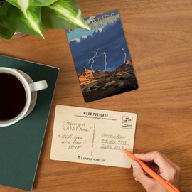 Badlands National Park, South Dakota, Desert Lightning Storm (4x6 Birch Wood Postcards, 2-Pack Stationary, Rustic Home Wall Decor)