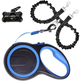 Haivebo Dual Retractable Dog Leash for 2 Dogs (Blue) - 16ft Heavy Duty Leash with One Button Lock & 360° Tangle-Free Design, for Medium/Large Dogs up to 110lbs/50kg