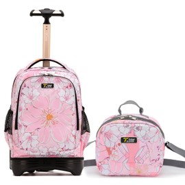 NEW TILAMI Girls & Boys Rolling Backpack - Moisture-Wicking, Adjustable Handle, Large Capacity, Perfect for School & Travel, Pink Flowers