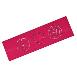 Funny Girl Designs PEACE LOVE VOLLEYBALL Rhinestone Stretch Headband (Hot Pink)