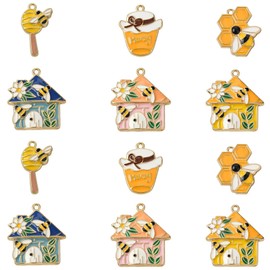 Stiesy 30 Pcs Enamel Bee Charms Honeycomb Cute Bee House Charm Bulk for Jewelry Making Crafts DIY Bracelets Necklace Earring