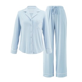 Crescentt Oeko-TEX Luxurious Organic Bamboo Viscose Silk Pajamas for Women - Ultra-Soft Sleepwear for Unparalleled Comfort (Periwinkle, Large)