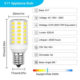 LFLAMPON Refrigerator Light Bulb Replacement Kei D28a Kel 2811 E17 Led Bulbs Kei D28x Kel 2816x Freezer Light Bulb AC100-265V Daylight White 5000K，Pack of 2