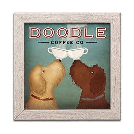 Adorable Tan and Brown Doodle Doodle Coffee Company Print by Ryan Fowler; One 12x12 Distressed Framed Print