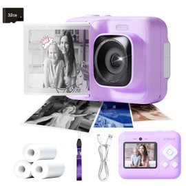 ETIKEZ Instant Print Camera for Kids, HD Digital Camera, Christmas Birthday Gifts for 4 5 6 7 8 9 10 Year Old Girls Boys, Portable Toy Camera with 32GB SD Card & 3 Rolls Printing Paper, Lavender