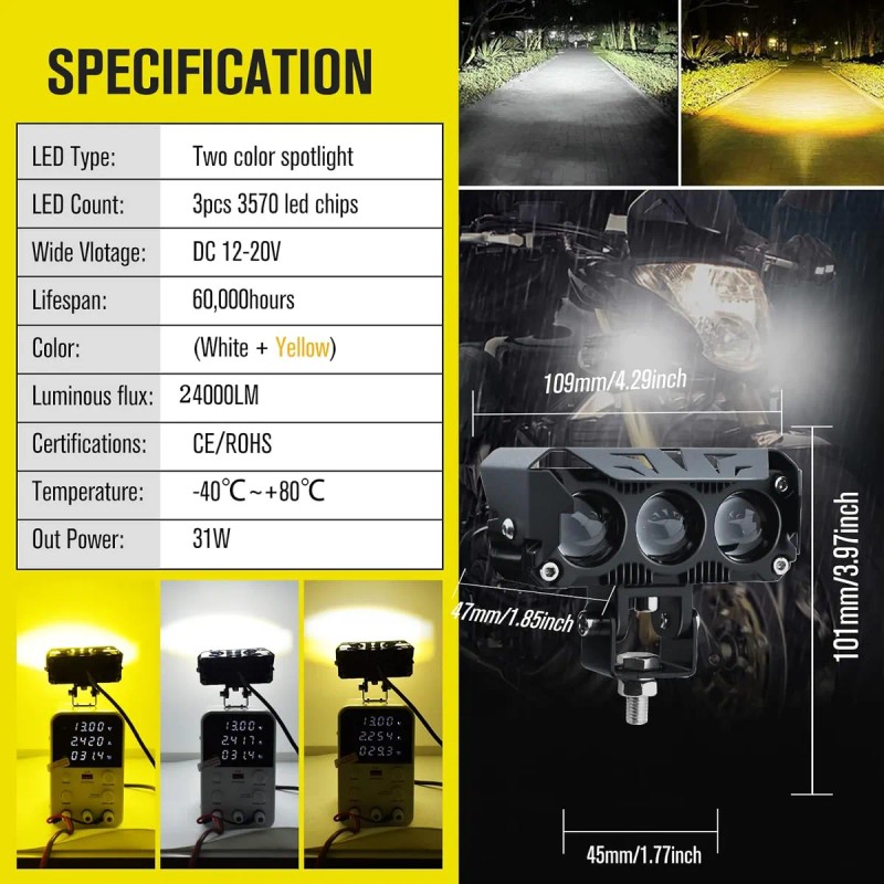 2pzs Faros Auxiliares 3 Modos Doble Color Led Para Auto