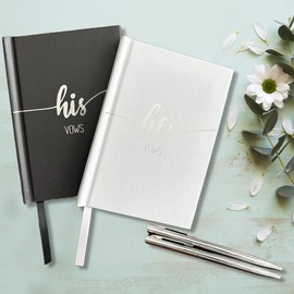 Wedding Vow Books, Black and White Wedding Day Vow Books with Silver Foil and Two Pens Included. Our Vow Books are 5.5. x 3.9 inches with 40 Pages, Vow Booklet, Vows Books Wedding