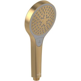 Villeroy & Boch Verve Showers Hand Shower, Shower Head with 3 Jet Types, Shower Head with Integrated Backflow Preventer, Easy to Clean, Round Shower Head, Brushed Gold
