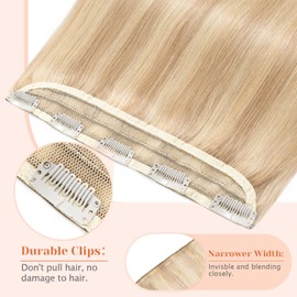 TESSHAIR 5 Clip One Piece Clip in Hair Extensions Real Human Hair 22 Inch Human Hair Clip in Extensions 3/4 Full Head Hair Extensions Clip ins 55g, Gold Blonde Mixed Bleach Blonde #18P163