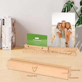 LONHCHI Pack of 5 Wooden Card Holders, Postcard Holder, Photo Holder with Text and Graphics, Wooden Photo Holder for Photo Stand, 15 x 2 x 2 cm