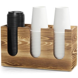 GCWSTJK Paper Cup and Lid Storage Holder Organizer, Disposable Coffee Cup Dispenser for Countertop Coffee Station Bar Restaurant Office Breakroom, Brown
