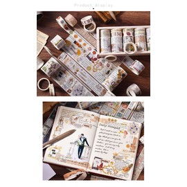 LGEGE 18 Rolls Vintage Washi Tape Set,75/50/30/25/20/15/10/5 mm Wide,Astronomy Planet Stars Moon Universe Old Letters Pentacle,Retro Masking Tape Décor for Scrapbook,DIY Craft (2m)