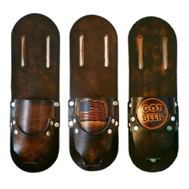 Leather Beer Holster, Drink Beverage Holder for bottle or can, Handcrafted, Many Tooled Designs
