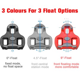 Grip Bicycle Cleats Compatible with Look KEO Pedals, Non-Slip TPU Surface, Grey 4.5°/Red 9°/Black 0° (Grey 4.5° Float)