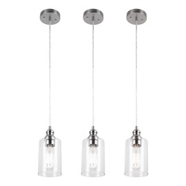GRUENLICH Pendant Light, Hanging Ceiling Light Fixture for Kitchen and Dining Room, E26 Medium Base, Metal Construction with Clear Glass, Bulb not Included, 3-Pack, Nickel Finish
