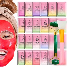 Jelly Mask for Facials - 24 Hydrating & Brightening Jelly Face Masks | Free Jade Roller & Spatula | Bulgarian Rose, Lavender, Hyaluronic Acid, 24K Gold face mask skin care |Vajacial Jelly Mask
