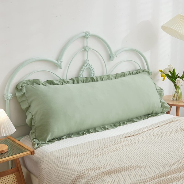 Herside Green Body Pillowcase Ruffled Fringe Design Solid Long Pillow