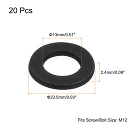 sourcing map Carbon Steel Flat Washer Fits M12 Bolts, 20pcs M12 x 23.5 x 2.4mm Black Oxidized Grade 8.8 Alloy Steel Fasteners for Mechanical Industry