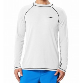 Speedo Men's UPF 50+ Easy Long Sleeve Rashguard Swim Tee,White,XX-Large