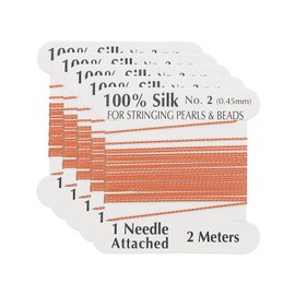PATIKIL Silk Cord Thread, 5 Pcs Pure Silk Beading Thread Cord Size 0.45 mm with the Knotting Pearls Needle Attached, Tangerine