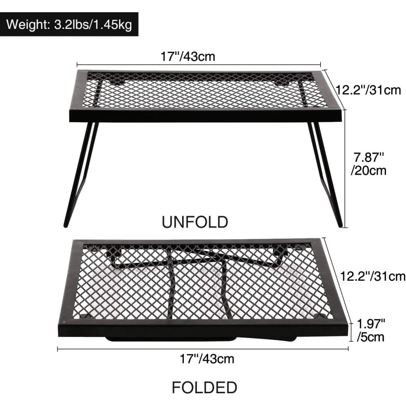 Durable 17"x12.2" Folding Campfire Grill – Ideal for Outdoor Cooking