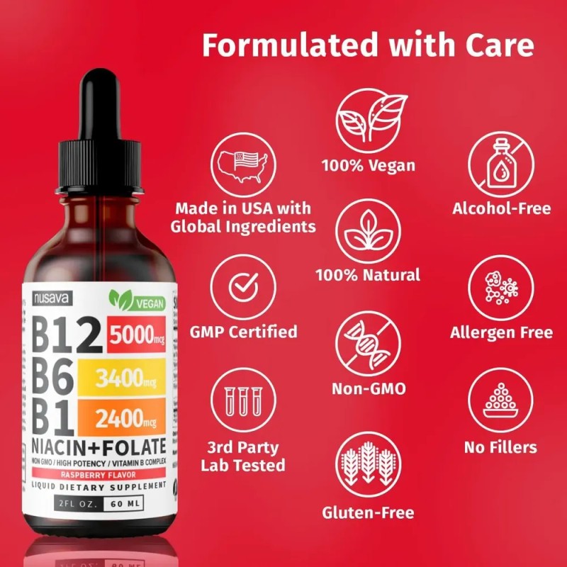 Complejo De Vitamina B Sublingual Vegano 60 Ml Hecho En