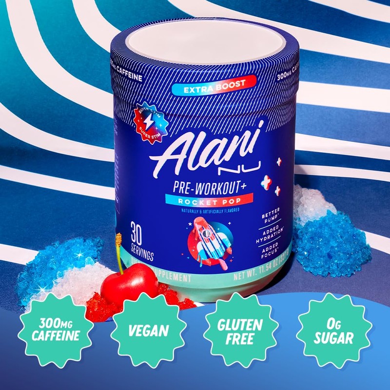 Alani Nu Pre Workout+ Powder Rocket POP, Extra Boost, Sugar